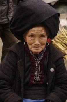 Portrait of a woman Dao black market Sin Ho. North Vietnam near the Chinese border