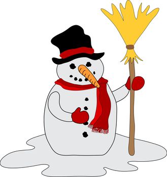 Snowman with broom