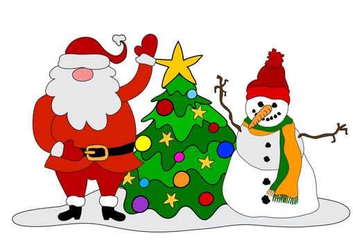 Snowman, Santa, Tree