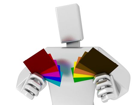 Man chooses the colored cards 3D render image