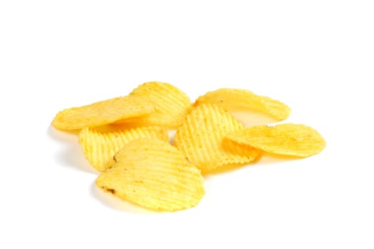 the Potato chips on white background photo