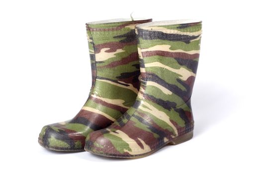 camouflage gum boots, photo on the white background