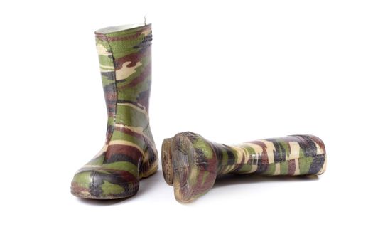 camouflage gum boots photo on white background