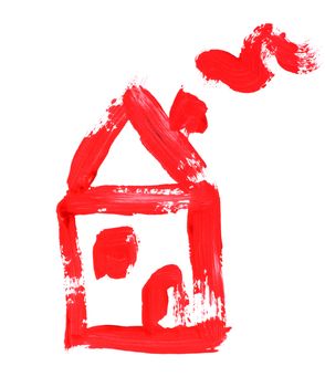 small red little house, drawing on white