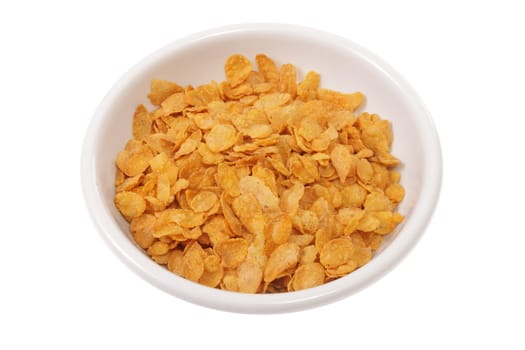 Bowl with corn flakes, photo on the white