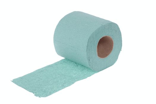 Green toilet paper, photo on the white background