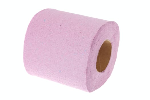 Pink toilet paper, photo on the white background