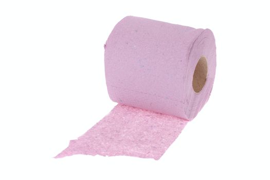 Roll of the pink toilet paper, photo on white