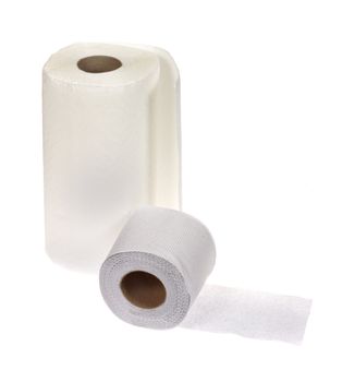 towel and toilet paper, photo on white