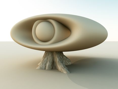 An abstract illustration of a giant surreal eye forming from ground.