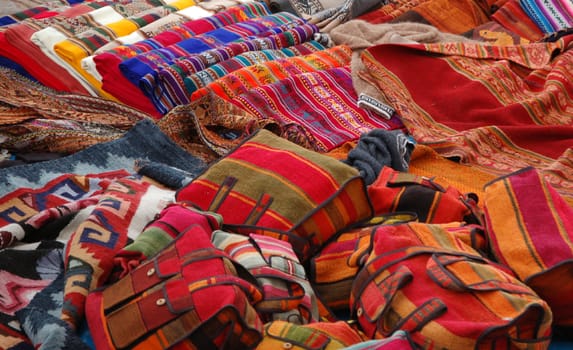 Handicraft goods at indigenous market by Cuzco