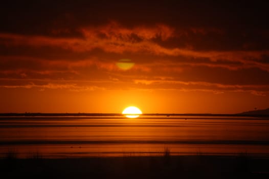 Sunrise over magic Titicaca lake