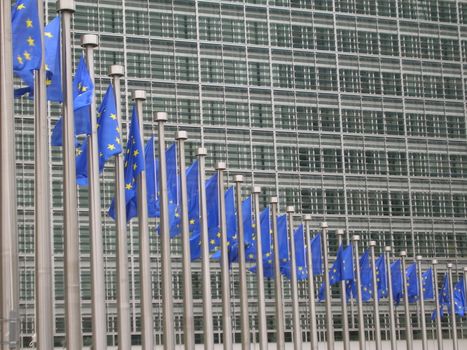 European Flags at Office Tower in Brussels