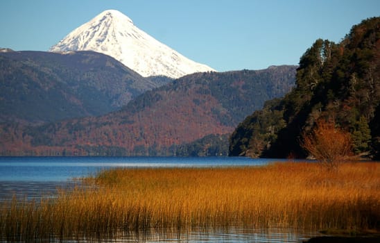 Lanin Volcano at Lake Quillen in Patgonia