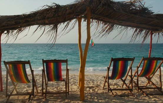 Whilte sands beach on Caribbean coast in Colombia