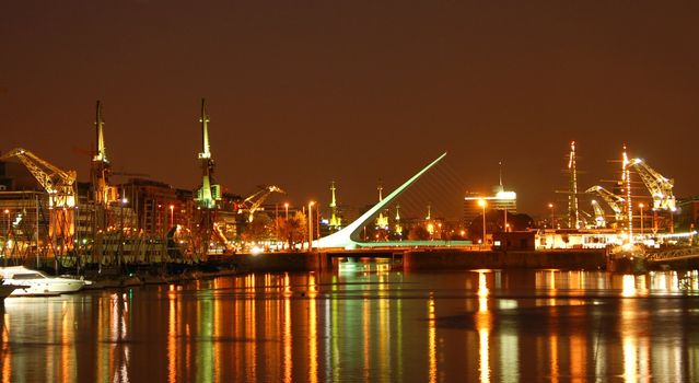 View on illuminated posh Puerto Madero neighbourhood