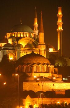 Illuminated mosque by night