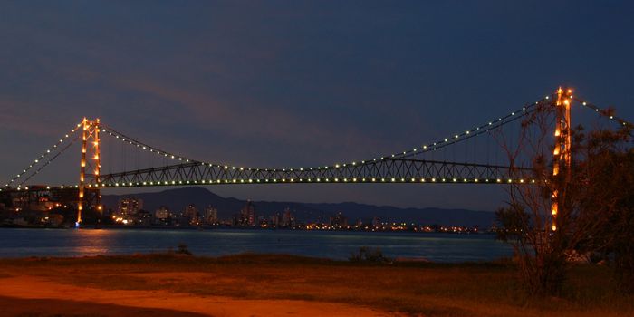 Florianopolis suspension bridge illuminated