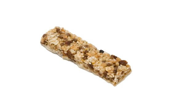 fitness bar with raisins islated on white