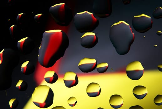 Water drops on glass with a multi-coloured background