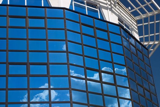 office building with reflected by sky,Hi-tech  architecture