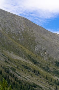 woodless stony mountainside and blue sky
