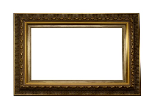 Picture gold frame with a decorative pattern on a white