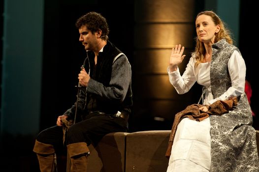 CANARY ISLANDS-NOVEMBER 3: Karmele Aramburu (r) and Roberto Perez (l), from Spain, acting in Margarita la Tornera written by Jose Zorrilla, November 3, 2011 in Canary Islands, Spain
