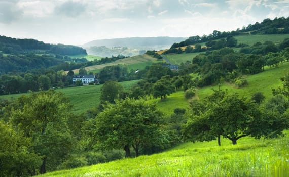 Landscape view on the green hills of Luxembourg, Europe in summer
