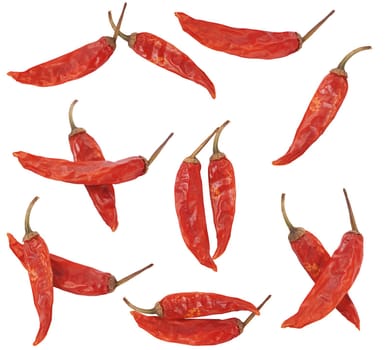 few dry red pepper on white background 