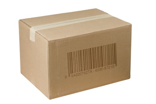 isolated closed shipping cardboard box whit barcode