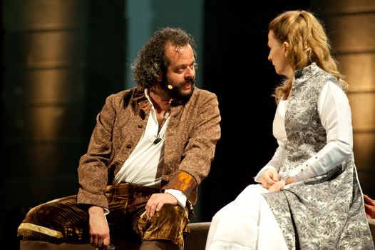 CANARY ISLANDS-NOVEMBER 3: Luifer Rodriguez (l) and Karmele Aramburu (r), from Spain, acting in Margarita la Tornera written by Jose Zorrilla, November 3, 2011 in Canary Islands, Spain
