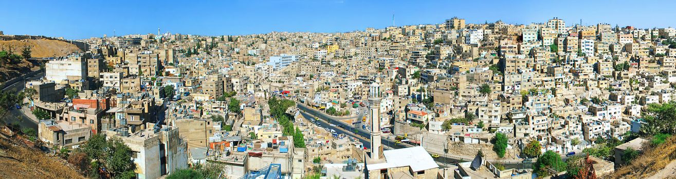 Panorama of Amman Jordan. Urban area part.