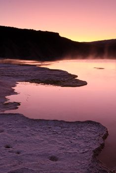 Mammoth Hot Springs sunrise, Yellowstone National Park, Wyoming, USA