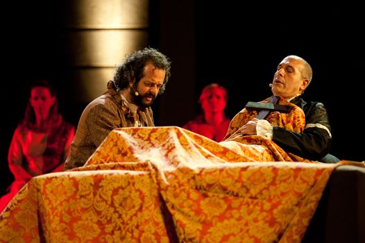 CANARY ISLANDS-NOVEMBER 3:Luifer Rodriguez(l), Claudio Sierra(r) and behind Karmele Aramburu(l) and Ines Acebes(r) from Spain, acting in Margarita la Tornera, November 3, 2011 in Canary Islands, Spain
