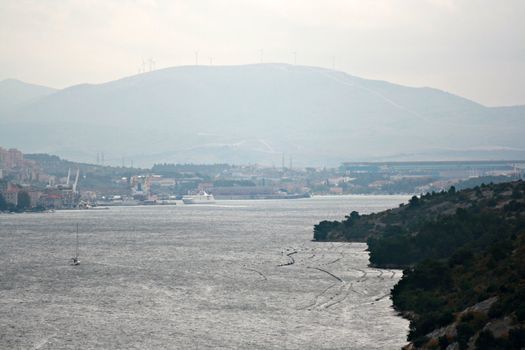 Panoramic photo of the town of Sibenik with the river Krka in Croatia