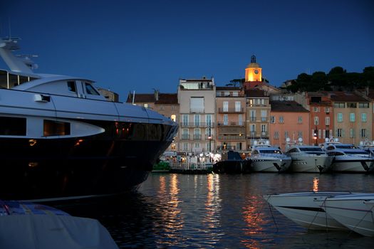 harbour of saint tropet in france at night