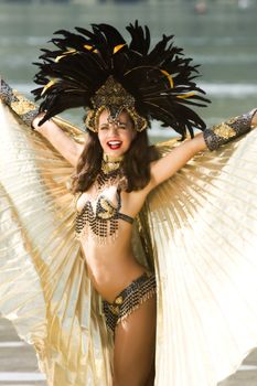 Young girl in a very elaborate costume Samba