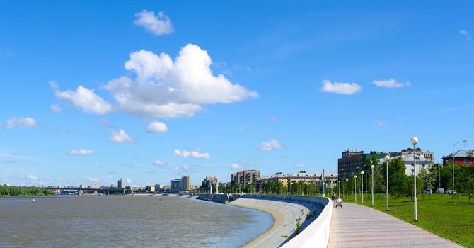 summer panorama of river Irtysh and guay.Omsk.Russia