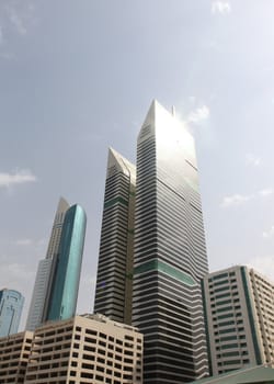 DUBAI, UAE - 2/11/2011:Tall Futuristic Skyscrapers In Dubai With The Sky On Background