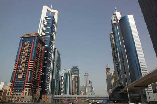DUBAI, UAE - 2/11/2011: Business Bay Boulevard With Skyscraper Buildings In Dubai