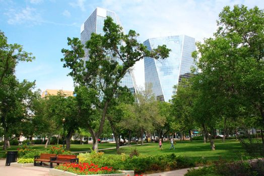 Victoria park in downtown Regina during a beautiful summer day