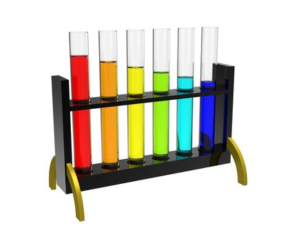 Colorful test tubes isolated on white 3d render