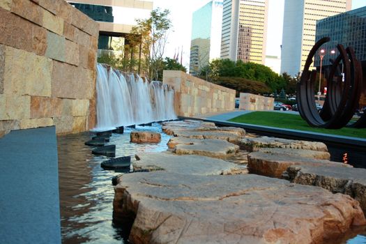 Citygarden park in St Louis; an urban oasis of sculpture, nature, stone, and water.