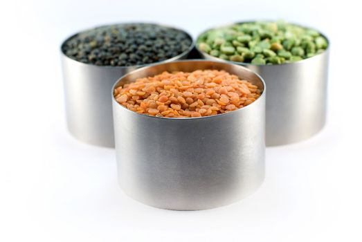 lentils in metal cups