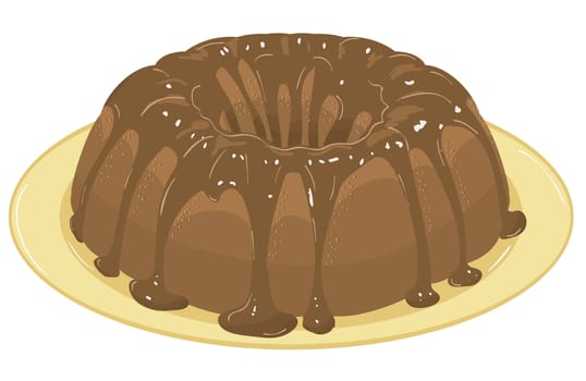 chocolate cake with chocolate icing on a plate. Illustration