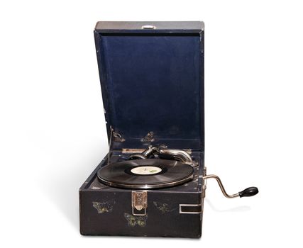 vintage gramophone isolated on white with clipping path