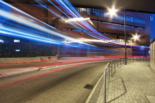 Modern Urban City with Freeway Traffic at Night, hong kong 
