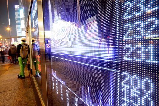 Stock ticker board at the stock exchange , outdoor 