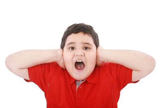 Horizontal portrait of a young boy yelling